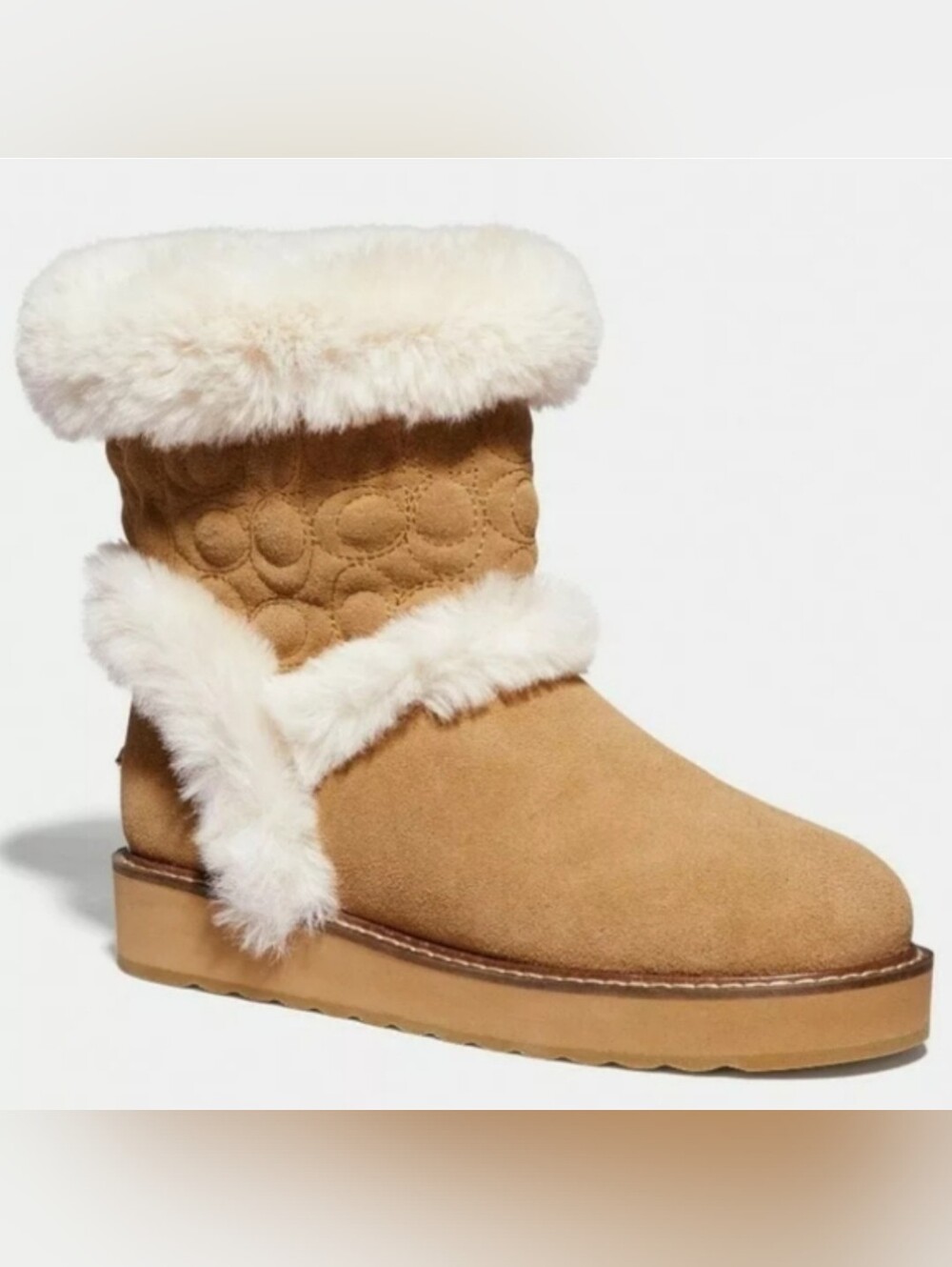 Coach☆ Authentic Izzie Signature Suede & Faux Sherling Fur trim Boots